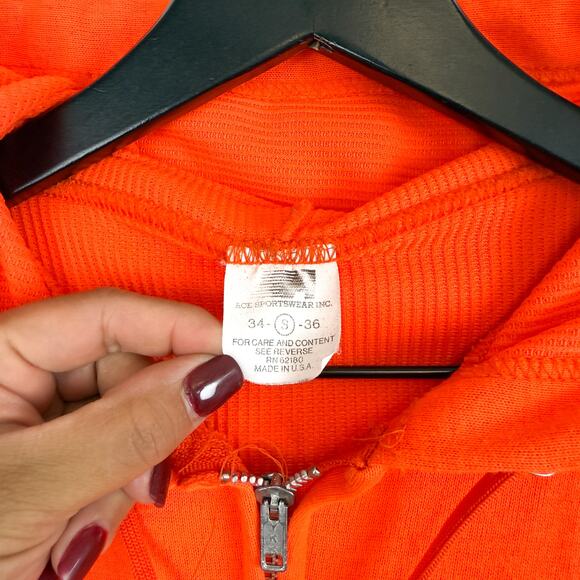 Vintage Ace Sportswear Neon Orange Thermal Lined Full Zip Hoodie - Mens 34/36 S - Picture 5 of 11